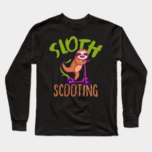 Funny E-Scooter, Cute Kawaii Sloth Driving Scooter Long Sleeve T-Shirt